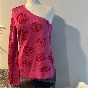 INC International Concepts Pink Off-the-Shoulder Sweater with Floral Design